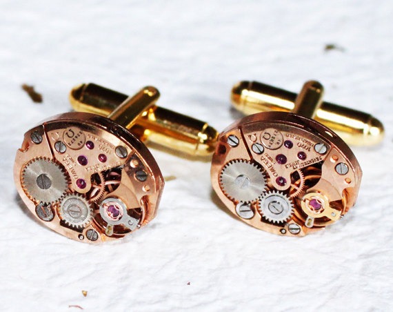 OMEGA Steampunk Cufflinks -Genuine Omega Luxury Swiss Vintage Watch Movement Matching Men Steampunk Cufflinks Cuff Links Men Wedding Gift by TimeInFantasy steampunk buy now online