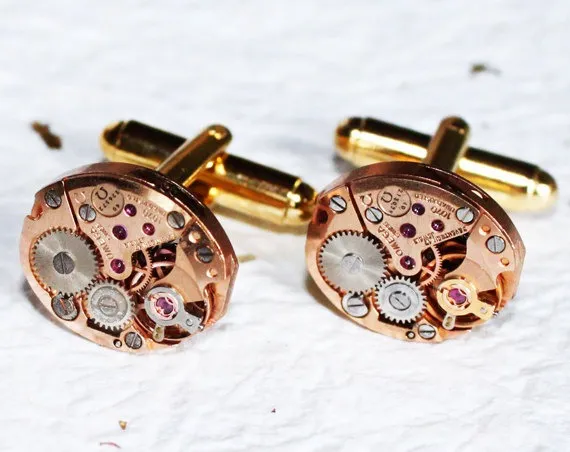 OMEGA Steampunk Cufflinks -Genuine Omega Luxury Swiss Vintage Watch Movement Matching Men Steampunk Cufflinks Cuff Links Men Wedding Gift by TimeInFantasy steampunk buy now online