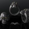 Skull ring, colored diamond eyes. Antique Victorian Revolver Gun engraving, lone star inset. Heavy Silver Wayward Memento Mori Mens Ring. by DeMerJewelry steampunk buy now online