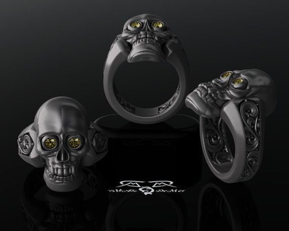 Skull ring, colored diamond eyes. Antique Victorian Revolver Gun engraving, lone star inset. Heavy Silver Wayward Memento Mori Mens Ring. by DeMerJewelry steampunk buy now online