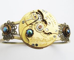 Steampunk Antique Elgin Watch Movement Hinged Bracelet, Steampunk Bracelet, Antique Watch Bracelet, Gold Watch Movement Bracelet, BR15 by RavensSecretStash steampunk buy now online