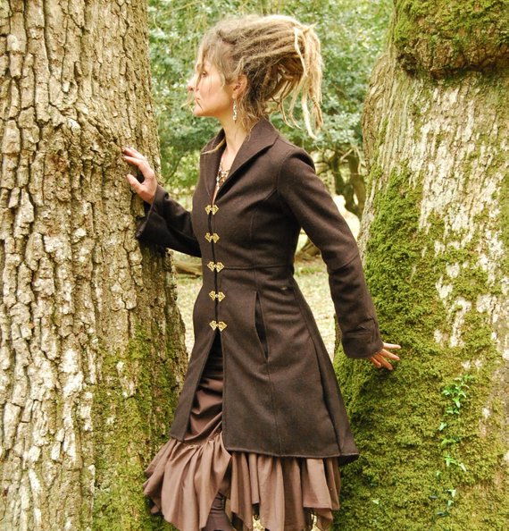 Steampunk coats for women, Designer outwear, Wool overcoat, Festival jacket, Pixie Warm wear, Long brown coat for her, Fall Winter fashion by DeviClothing steampunk buy now online