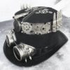 STEAMPUNK HAT and GOGGLES - Black Felt Steampunk Top Hat with Silver Metal Band, Gears, Bullet Cartridges, Light and Matching Spiked Goggles by jadedminx steampunk buy now online