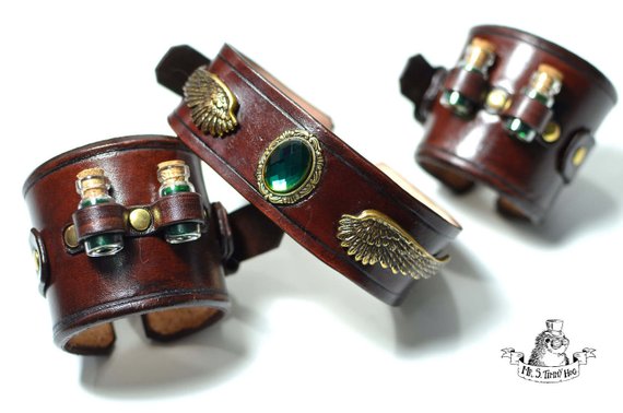 Steampunk jewelry set of a choker and two cuffs. by TimmyHog steampunk buy now online