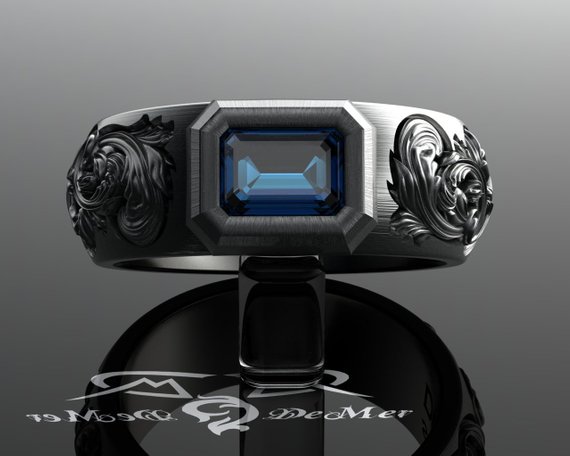 Tardis London Blue Topaz Men's Victorian Steampunk Silver Wedding Band Ring. Amethyst, Garnet, Peridot, and Sapphire Also Available. Gothic by DeMerJewelry steampunk buy now online