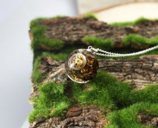 Time caught in resin. Real watch parts in resin sphere. Steampunk necklace. 925 Sterling Silver. Gift for Women. Remembrance Gift for Her by NatureOfMagic steampunk buy now online