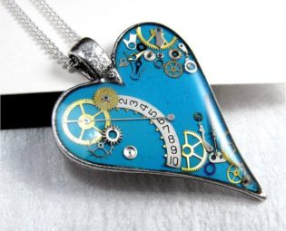 Turquoise Blue Steampunk Heart Pendant, Steampunk jewelry, Clockwork heart, Mechanical Heart, Turquoise Heart Necklace, Resin Blue Heart by ByEmilyRay steampunk buy now online