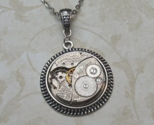 Watch Pendant Necklace, Steampunk Necklace, Elgin Timepiece Necklace, Stunning Geometric Etchings, Circa 1907, N49 by nwd59 steampunk buy now online