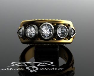 5 stone solid gold engagement band. Oval Round Trillion diamond engagement ring or wedding band. Engraved heavy antique victorian steampunk by DeMerJewelry steampunk buy now online