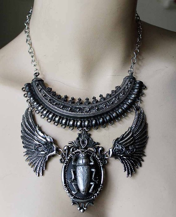 Boho gypsy necklace black silver color by pinkabsinthe steampunk buy now online