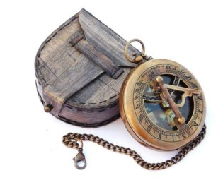 Brass Sundial Compass With Chain & Leather Case Marine Nautical Sun Clock Steampunk Accessory Christmas / New Year Gift by MEDIEVALECRAFT steampunk buy now online