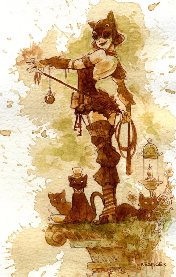 Cat Woman Art Print - various sizes by BrianKesinger steampunk buy now online