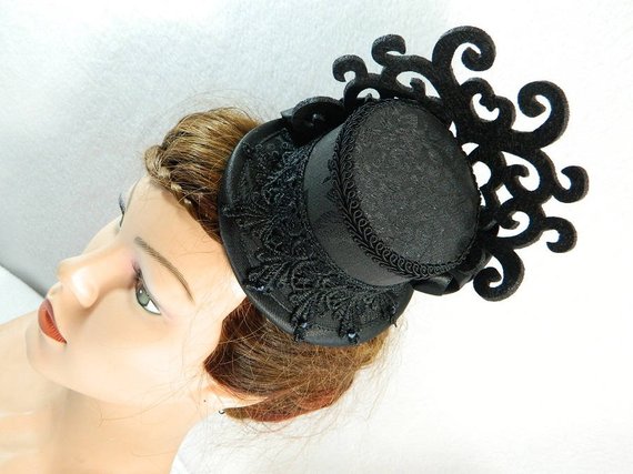Mini Tophat black Hat Steampunk veil Fascinator Headpiece Ladieshat Wedding Church Derby Cocktail Minihat Rockabilly Burlesque Showgirl by Nashimiron steampunk buy now online