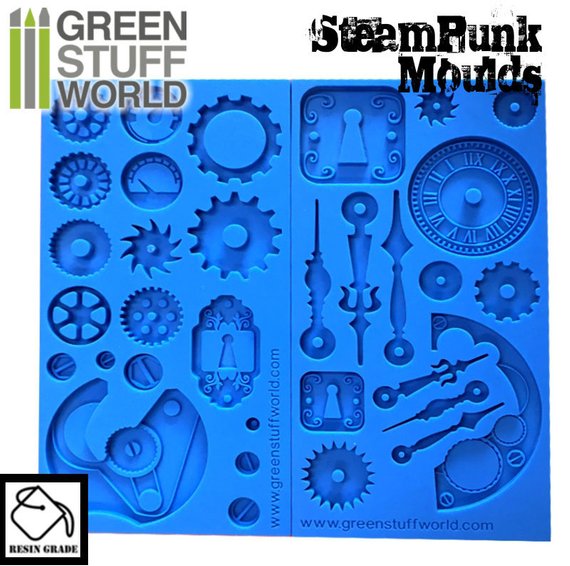 PACK x2 Steampunk Gear Texture SILICONE MOLDS Matt for food and resins - Impression Stamp, Clock by GreenStuffWorld steampunk buy now online