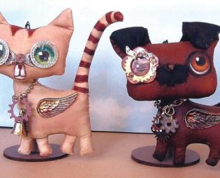 SE484E - Cat and Dog Ornaments - Steampunk Animal Doll Art Pattern - PDF Download by Susan Barmore by ClothDollPatterns steampunk buy now online