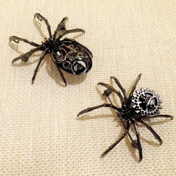 Steampunk Clockwork Gunmetal Spider Brooch - Steam Punk Clockwork Jewelry by spankyspanglerdesign steampunk buy now online