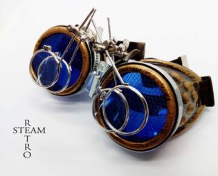 Steampunk Goggles Glasses AVIATOR cyber gothic welder glasses steampunk accessories madmax goggles double loupes blue - goggles - steampunk by SteamRetro steampunk buy now online