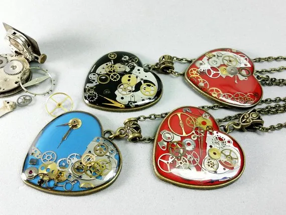 Steampunk Heart Pendant, Love pendant, Resin heart necklace, Watch Parts, Clockwork Necklace Upcycled Industrial Steampunk Jewelry by ByEmilyRay steampunk buy now online