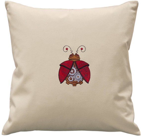 Steampunk Ladybird Ladybug Embroidered Canvas Cushion Cover by RekindledLove steampunk buy now online