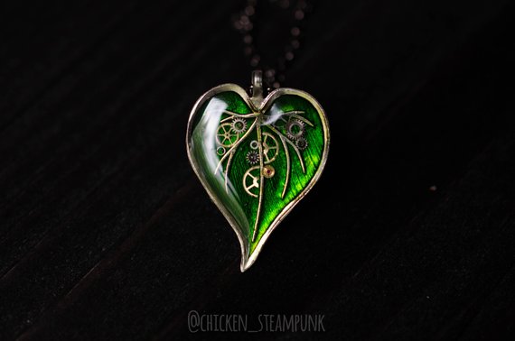 Steampunk pendant, Leaf Pendant, Neusilber pendant, Metal leaf, Green pendant, Metal penant, Neusilber leaf, Green leaf by ChickenSteampunk steampunk buy now online