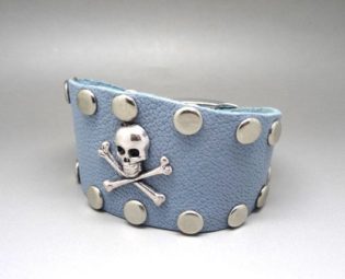 Studded Bracelet rock / steampunk blue gray leather by bijouxencuir steampunk buy now online