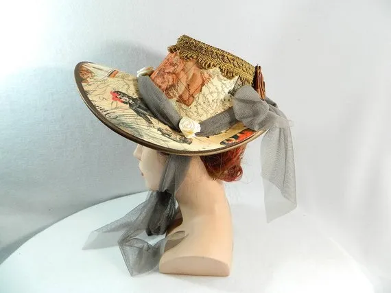 victorian Minihat Summerhat brown Steampunk baroque rococo civil war ladies hat Elizabethan Edwardian Reanactment Ren Faire by Nashimiron steampunk buy now online victorian Minihat Summerhat brown Steampunk baroque rococo civil war ladies hat Elizabethan Edwardian Reanactment Ren Faire by Nashimiron steampunk buy now online