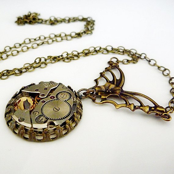 Vintage Watch movement Pendant - Steampunk Inspired with Swarovski - ON SALE by FunkyGlam steampunk buy now online