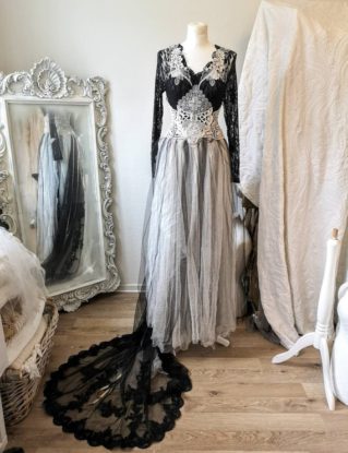 Wedding dress black and cream,bridal gown spectacular,one of a kind wedding dress,vintage inspired wedding dress,enchanted wedding dress,Raw by RAWRAGSbyPK steampunk buy now online