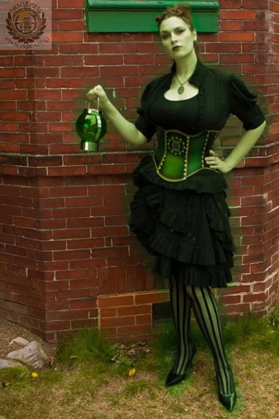 20 Inch Steampunk Green Lantern Hard Leather Corset by BruteForceStudios steampunk buy now online