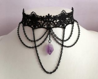 Amethyst Choker Black Gothic Choker Gem Choker Lace Chains Necklace Jewelry Halloween by LilacatDesigns steampunk buy now online