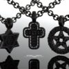 Black diamond Cross, Star of David, or Pentacle. Blackout diamonds and black sterling silver brogue pendants. DeMer Jewelry originals. by DeMerJewelry steampunk buy now online