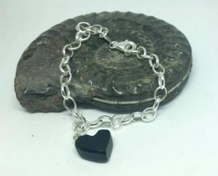 Chain bracelet with Whitby Jet heart by WhitbyJetSet steampunk buy now online