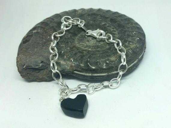 Chain bracelet with Whitby Jet heart by WhitbyJetSet steampunk buy now online