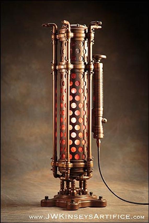 Cylindrium Table Lamp: a hand-made steampunk styled light by JWKinseysArtifice steampunk buy now online