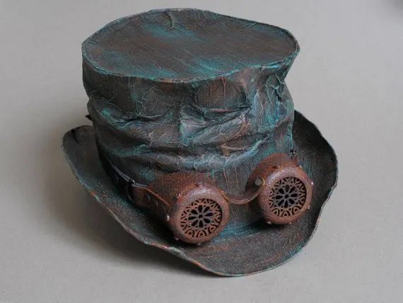 Full size Festival Top Hat with Goggles Set Hat and Goggles Cyberpunk Steampunk TopHat Dressy Hipster Clothing Geek Dieselpunk Costume Hat by SteampunkHatMaker steampunk buy now online