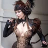 Gothic costume, steampunk dress, Halloween outfit, skirt, corset and bolero with feathers, Harpy look, made to order by DressArtMystery steampunk buy now online