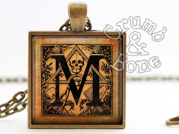 Letter M Steampunk Necklace, Custom Initial Jewelry, M Initial Necklace, M Monogram Necklace, Personalized Jewelry, Initial Pendant Necklace by crumbandbone steampunk buy now online