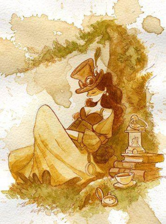 Librarian Tea Girl print - Various Sizes by BrianKesinger steampunk buy now online