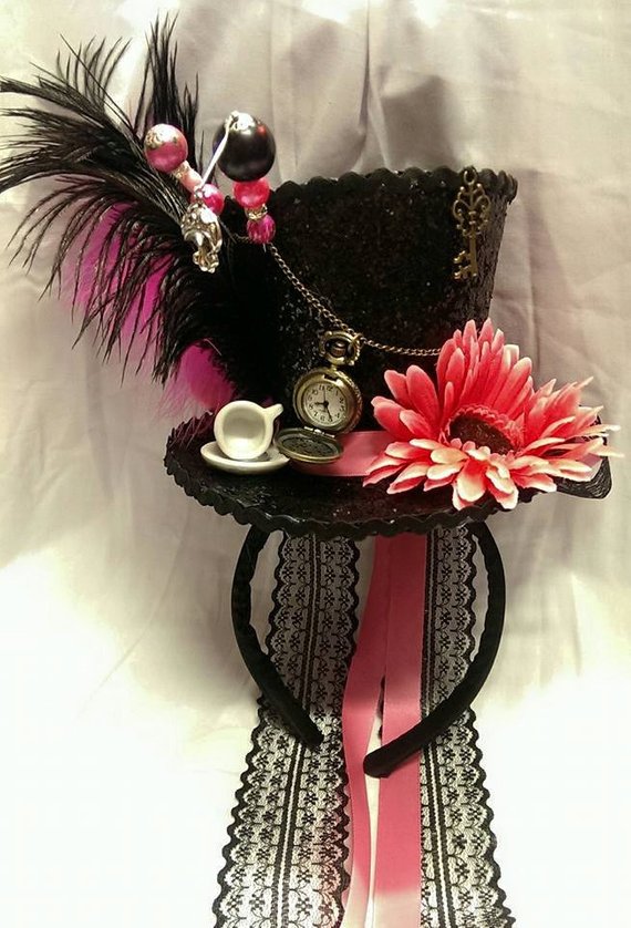 Mad Hatter Alice in Wonderland Through the Looking glass Bespoke Mini Top Hat Real Pocket Watch Steampunk Cosplay Wedding Ascot Halloween by Mad4Hats steampunk buy now online