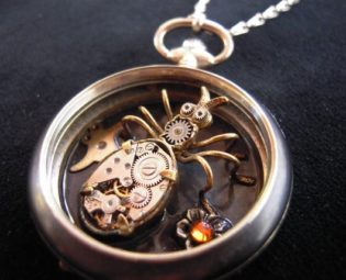 Necklace Steampunk Pocket Watch Black "Ant" PIÈCE UNIQUE watch, necklace, flower, ant, insect, pocket watch necklace, flower, black, ref517 by STEAMJEWELSSHOP steampunk buy now online