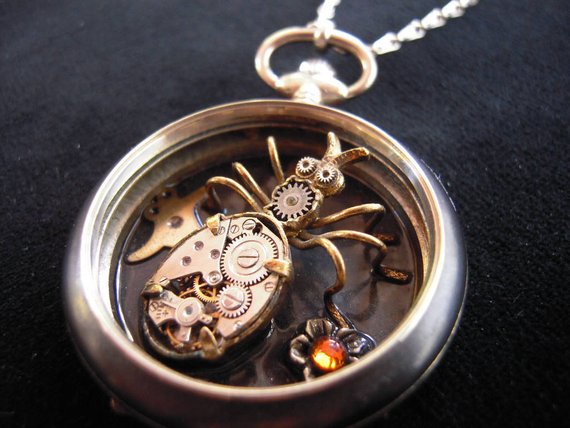 Necklace Steampunk Pocket Watch Black "Ant" PIÈCE UNIQUE watch, necklace, flower, ant, insect, pocket watch necklace, flower, black, ref517 by STEAMJEWELSSHOP steampunk buy now online