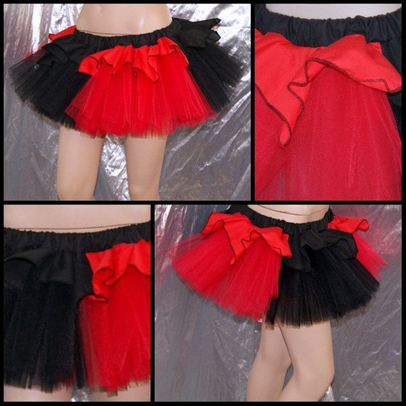Red Black Harley Quinn Ruffle Striped Tulle Sewn TuTu Cosplay Comic book Skirt adult all Sizes MTCoffinz by MTcoffinzUnderground steampunk buy now online