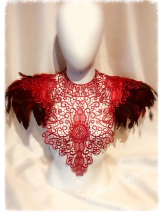 Red Firebird Lace And Feather Collar Necklace Neckpiece Victorian Steampunk tattoo by DelltonCouture steampunk buy now online