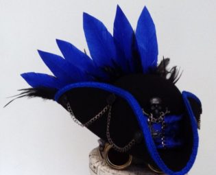 steampink black skull pirate hat royal blue trims by Blackpin steampunk buy now online