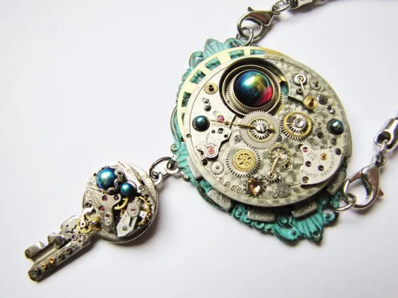 Steampunk Embellished Antique Watch Movement & Mechanical Treasure Key Pendant Necklace, Steampunk Necklace, Steampunk Watch and Key PN73 by RavensSecretStash steampunk buy now online Steampunk Embellished Antique Watch Movement & Mechanical Treasure Key Pendant Necklace, Steampunk Necklace, Steampunk Watch and Key PN73 by RavensSecretStash steampunk buy now online