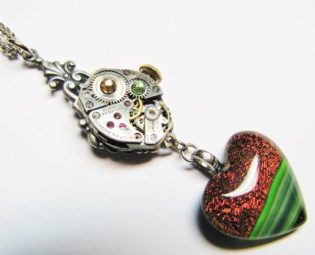 Steampunk Shimmering Heart & Vintage Watch Pendant Necklace, Steampunk Necklace, Steampunk Heart, Steampunk Watch Necklace HTN9 by RavensSecretStash steampunk buy now online