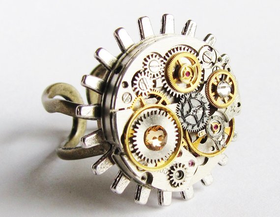 Steampunk Silver Gear & Watch Movement Ring, Vintage Watch Movement Ring, Steampunk Ring, Steampunk Statement Ring, Steampunk Jewellery RG6 by RavensSecretStash steampunk buy now online