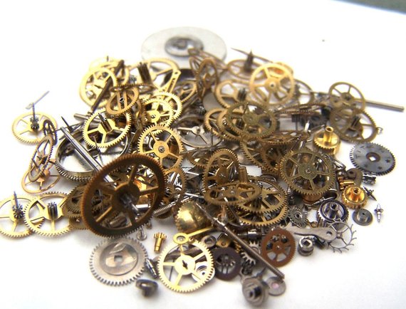 Steampunk Watch Pieces and Parts - 150 plus pieces of VINTAGE gears, cogs, wheels, hands, crowns, stems, etc. by AllGearedUp steampunk buy now online