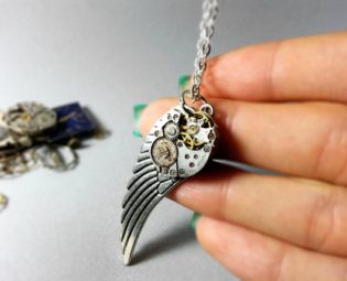Wing pendant, Mechanical necklace, Rocker chain, Vintage watch parts, Clockwork necklace, Geekery upcycled, Steampunk jewelry by ByEmilyRay steampunk buy now online