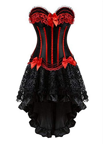 Women's Basque Gothic Boned Lace Bustier Corset with Steampunk Multi Layered Chiffon Skirt Plus Size steampunk buy now online